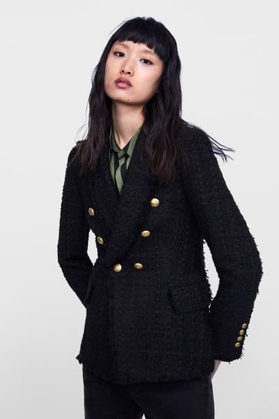 Blazer negro tejido Bouclé Zara